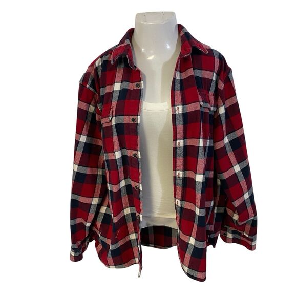 Upcycled Flannel Shirt Shacket Womens 3XL Machinist Grunge Patchwork Folk Art - Picture 3 of 14